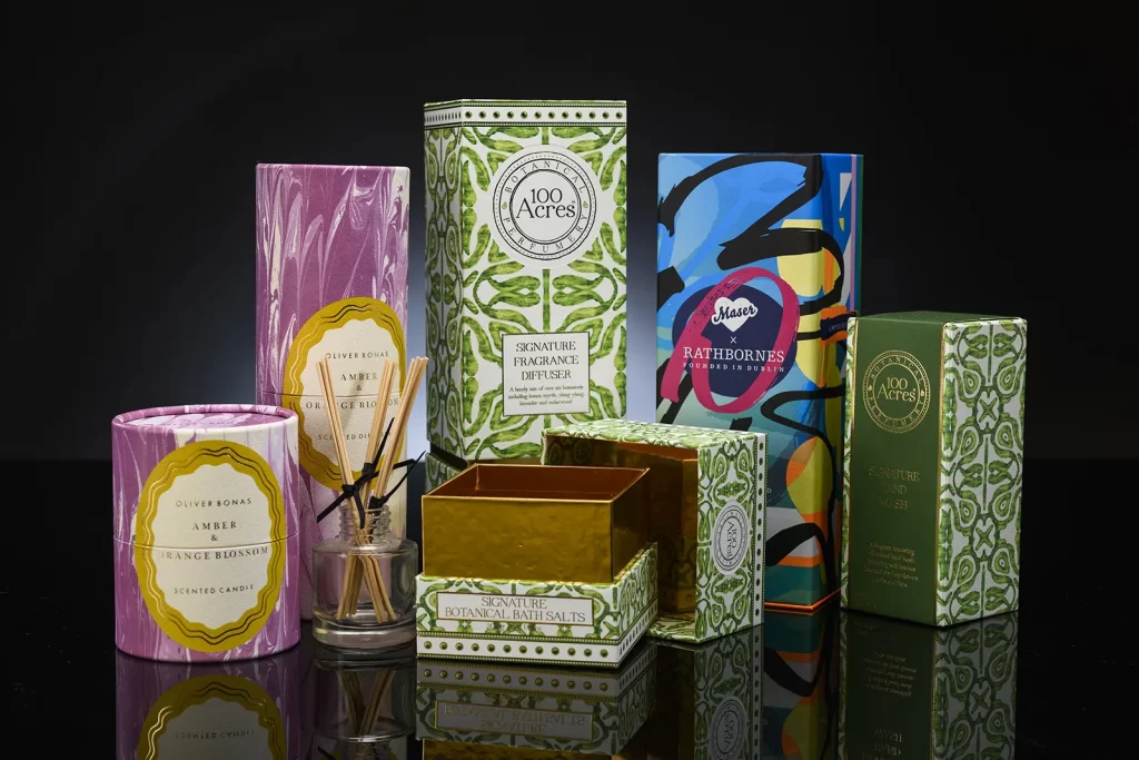 100 Acres, Oliver Bonas and Rathbornes diffuser product packaging