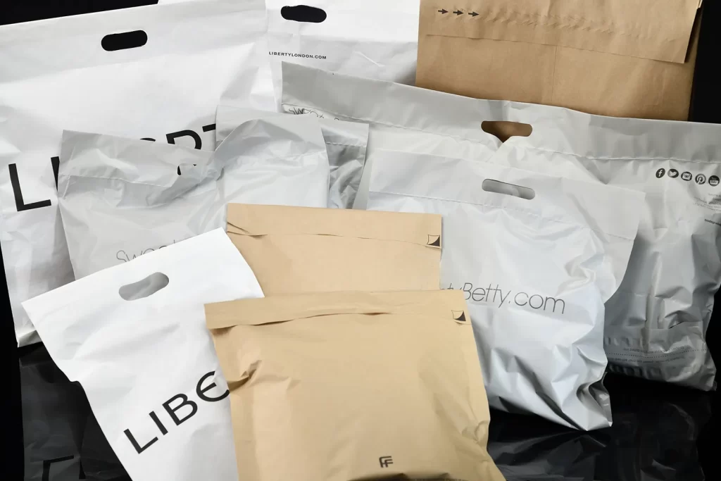 Ecommerce packaging mailing bag options including Liberty, Sweaty Betty and Farfetch bags