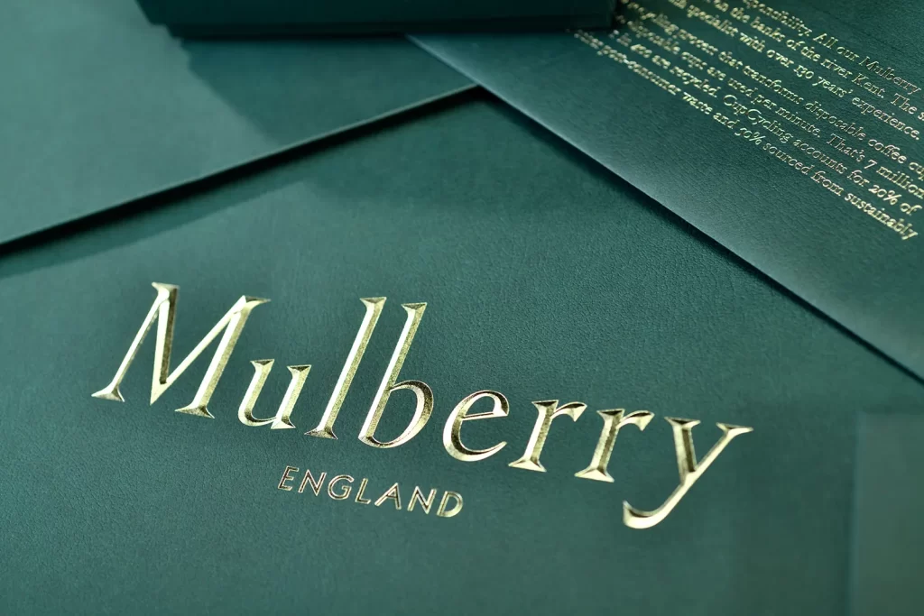 Mulberry branded paper bag retail packaging
