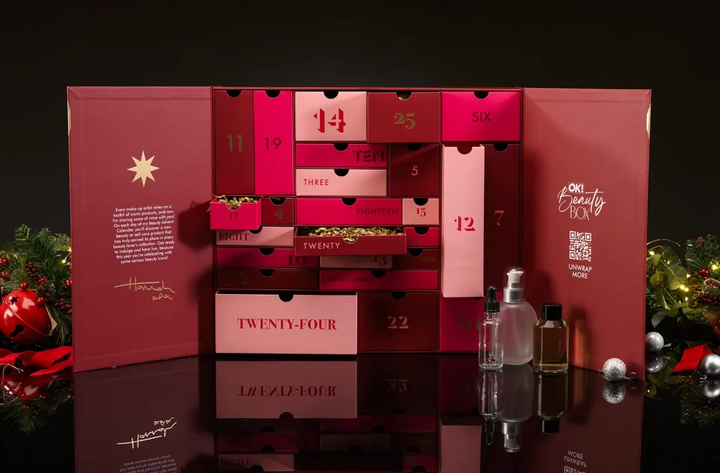 OK! Beauty Box advent calendar 2025 packaging with drawers open