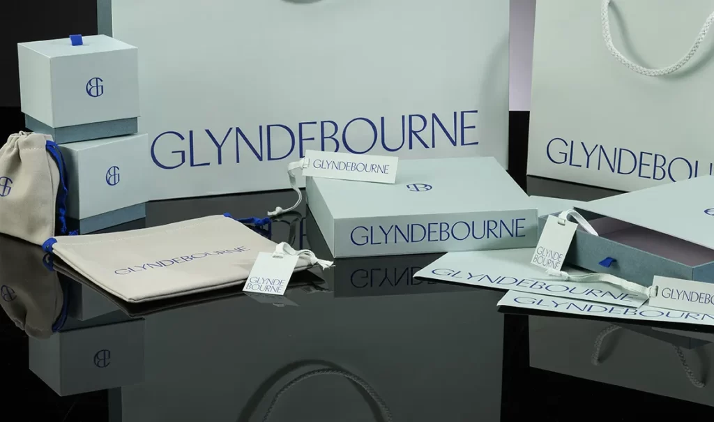 Glyndebourne jewellery accessories packaging with labels, tags and ribbon