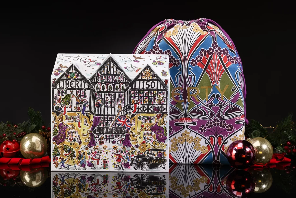Liberty 150th anniversary beauty advent calendar 2025 with advent bag packaging