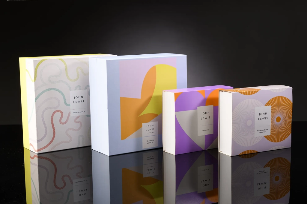 John Lewis baby boxes and seasonal beauty boxes packaging