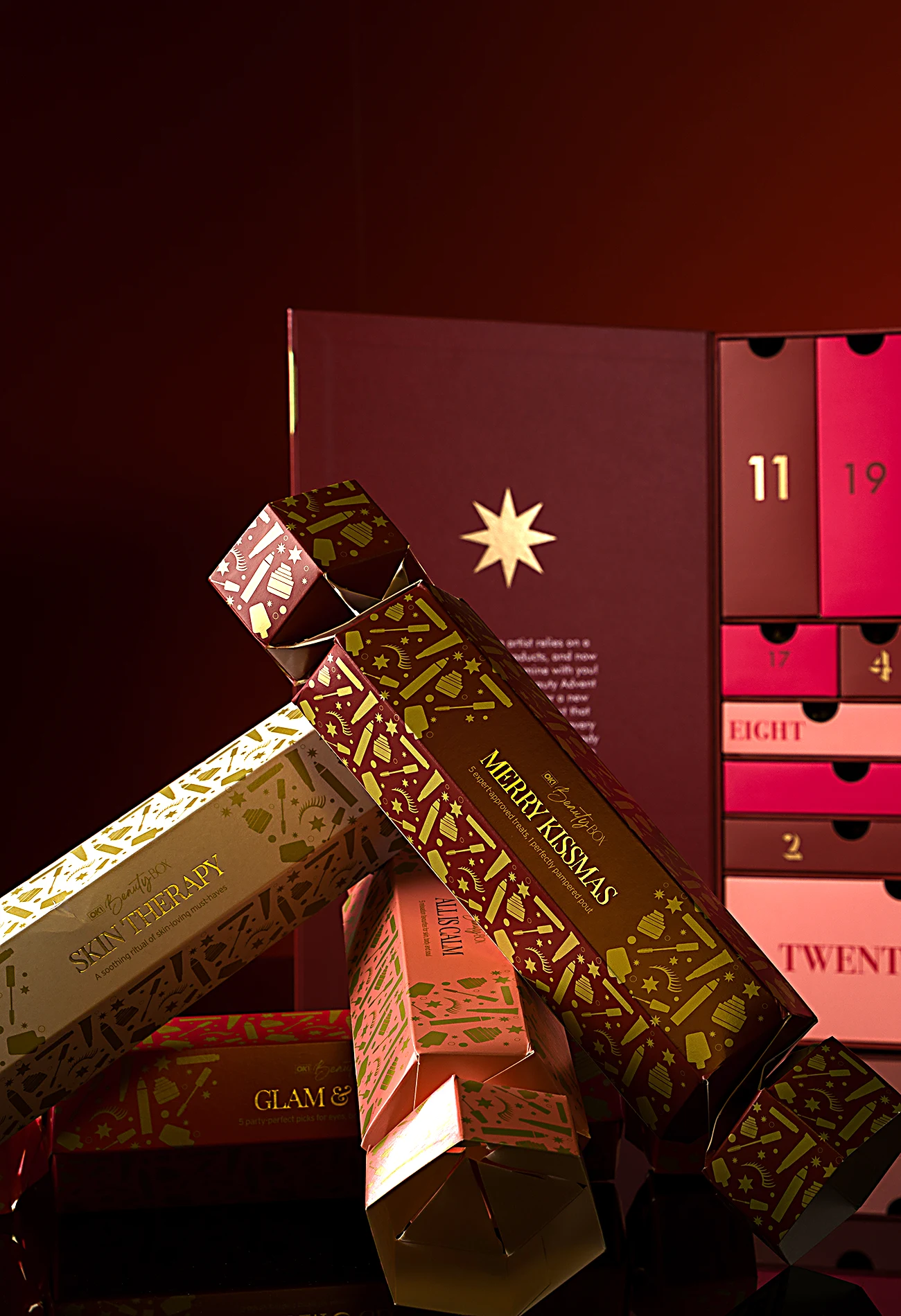 OK! Beauty Box 2025 advent calendar and beauty crackers packaging mobile