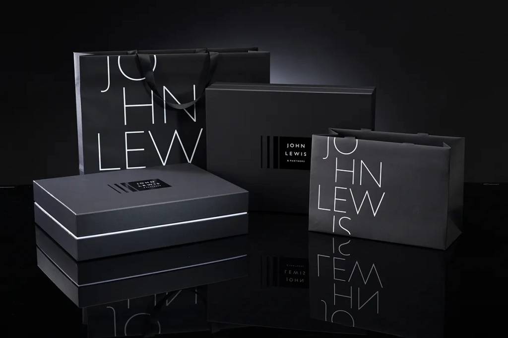 John Lewis boxes and bags retail packaging
